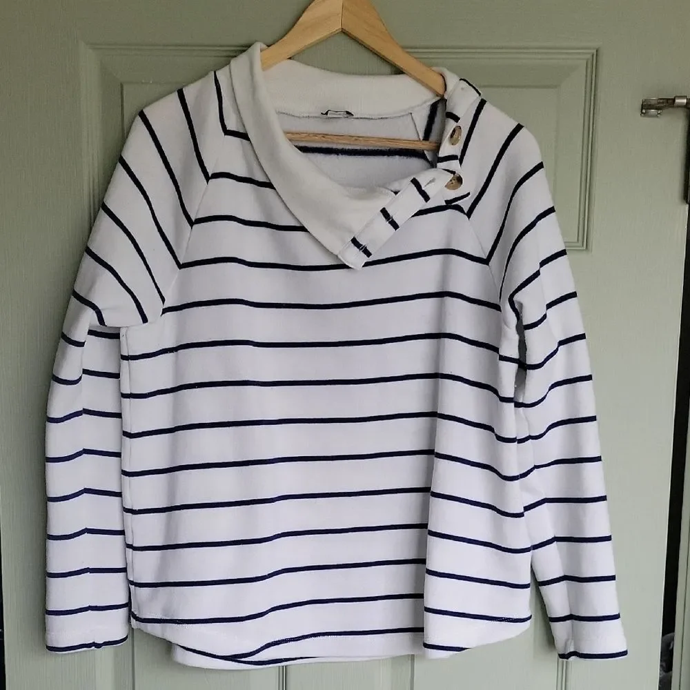 J. Crew Striped Wide Button-Collar Pullover Sweatshirt Nautical Preppy Size S